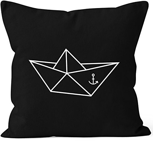 MoonWorks Kissenbezug Origami Schiffchen Schiff Anker Seemann Kissen-Hülle 40x40 Baumwolle Schwarz 40cm x 40cm