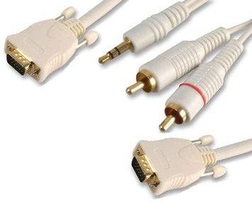 5m Gold SVGA and Jack to Phono Stereo audio cable kit for HDTV PC Laptop, Mac to TV monitor LCD Plasma Projector etc. Premium Quality 15 pin D-sub (Dsub) video and dolby pro logic interconnect.