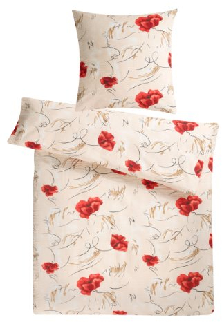 Carpe Sonno Seersucker Bettwäsche 155 x 220 cm Baumwolle - 2 teilig Bettwäsche-Sets aus Deckenbezug + Kissenbezug - mit Reißverschluss für Bettwäsche - Geblümt Bettwäsche Bügelfrei - Creme, Rot