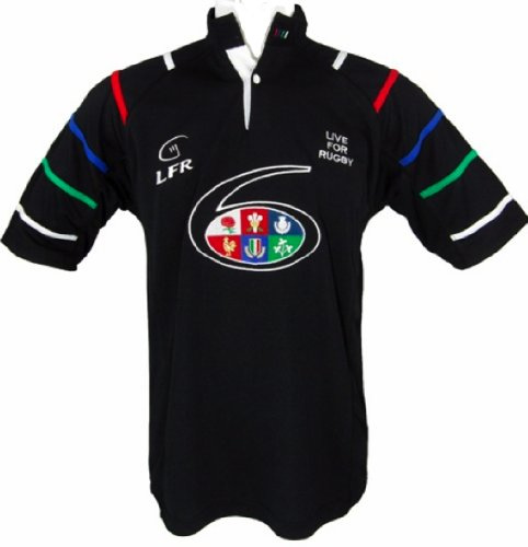 LIVE FOR RUGBY - Maglietta da Rugby, Torneo delle Sei Nazioni, taglie dalla XS alla 3XL - nero - nero, poliestere, M