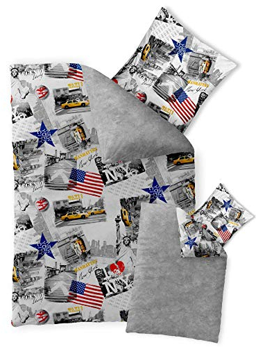 CelinaTex Fashion Fun Kinderbettwäsche 135 x 200 cm 2teilig Baumwolle Bettbezug New York rot weiß grau