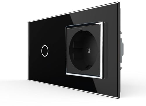 Livolo Dimmer Lichtschalter mit Steckdose Glasrahmen Touchscreen VL-C701D/VL-C7C1EU-12 Schwarz Touch Bedienfeld für Unterputz