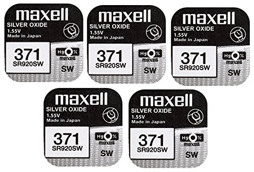 5 X Maxell 371 SR920SW 0% mercure Oxyde d'argent Piles de montre [Lot de 5]