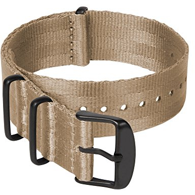 Archer Watch Straps - NATO Uhrenarmbänder aus Nylon-Sitzgurtmaterial (Khaki/Schwarze Hardware, 22mm)