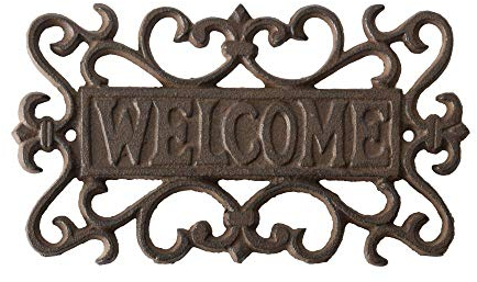 Esschert Design Schild Welcome aus Gusseisen, 21,6 x 0,9 x 12,7 cm, Willkommens Schild für Garten, Wandmontage