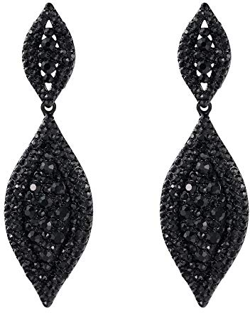 EVER FAITH Orecchini Cristallo austriaco Matrimonio Sposa Fascino 2 Foglia goccia pendente Nero Nero-fondo