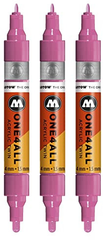 Molotow One4All Acrylic Twin Marker (Strichstärke 1.5 mm und 4 mm, hochdeckend und permanent) 3 Stück Farbe 231 fuchsia pink