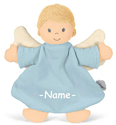 Sterntaler Schutzengel individuell Bestickt mit Name, Weiches Schnuffeltuch ab 0 Jahre, Schmusetuch für Babys, Jungen und Mädchen, Kuscheltuch waschbar
