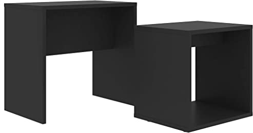 vidaXL 2-Piece Rectangular Coffee Table Set with Shelf - Black Engineered Wood Living Room Tables, Space-Saving Nestable Design, Easy Assembly