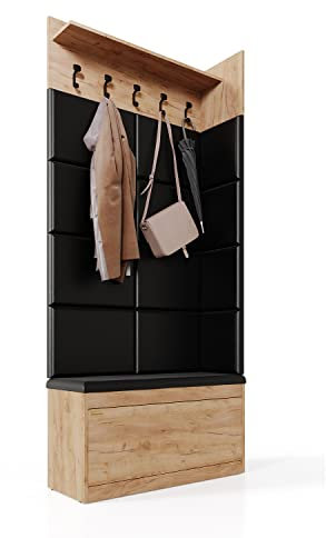 PLATAN ROOM Lot de 3 porte-manteaux muraux avec panneau, armoire à chaussures et armoire suspendue, 100 cm, chêne doré, chêne blanc