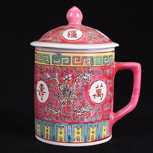 AIDEMEI Traditional Chinese Jingdezhen Ceramic Blue and White Porcelain Mug Red/Blue/Yellow Tea Cup with Lid Drinkware 300Ml