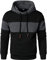 HOOD CREW Herren Sweatshirts Langarm Pullover Patchwork Plaid Jacquard Hoodie Casual Drawstring Hoody Top, Schwarz und Dunkelgrau, XL
