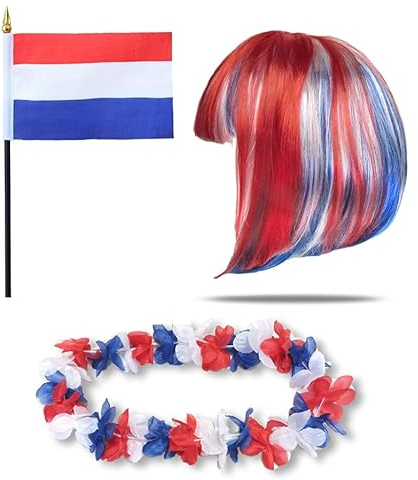 Sonia Originelli Fanset Fanartikel Fahne Perücke Blumenkette Hawaiikette WM EM Farbe: Niederlande Bob