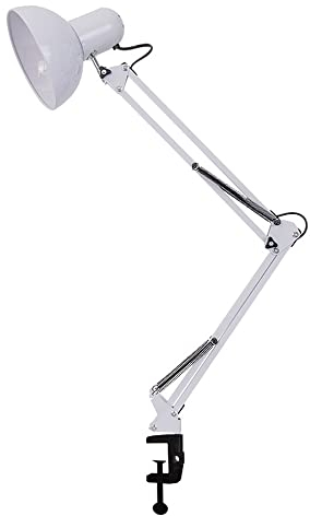 Mengjay Schreibtischlampe Retro, Tischlampe E27, LED Leselampe Nachttischlampe Verstellbare, Tischleuchte mit Lampenschirm, Tageslichtlampe Schreibtisch leuchte (ohne E27-Leuchtmittel) (Weiß)