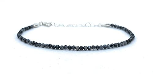 Bracelet femme Obsidienne Milou pierre naturelle épaisseur 2 mm Argent 925 réglable de 16 cm à 19 cm