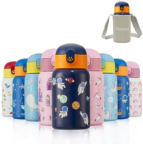 Autsel 400 ML Borraccia Bambini Acciaio Inox con cannuccia Bottiglia Termica per Bambini a doppia parete senza BPA Bottiglia Acqua a prova di perdite, Spazioa