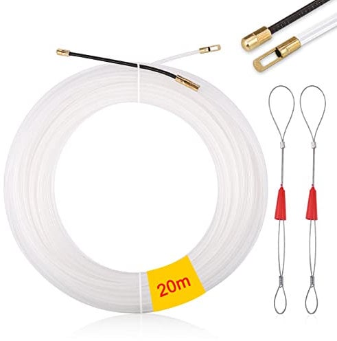 Zocipro 20m Kabeleinziehhilfe Einziehspirale Zugdraht,mit 2 Führungsfeder,Einziehband φ4 mm Kabeleinzug Einziehhilfen in ideales Einzugsband zur Kabelverlegung Leerrohre,Weiß