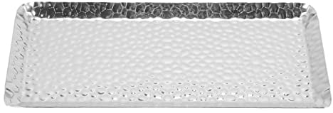 Cryfokt Hammered Rectangular Tray, 25X11Cm Stainless Steel Serving Tray Multipurpose Metal Serving Platter Home Decor for Towel, Snack, Jewelry Home, Restaurant, Bathroom, Dishwasher Safe (Silver)