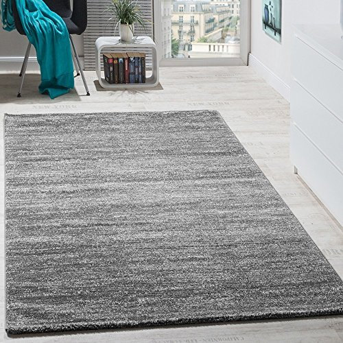 Paco Home Teppich Wohnzimmer Kurzflor Modern Meliertes Muster Einfarbig, Grösse:70x250 cm, Farbe:Grau