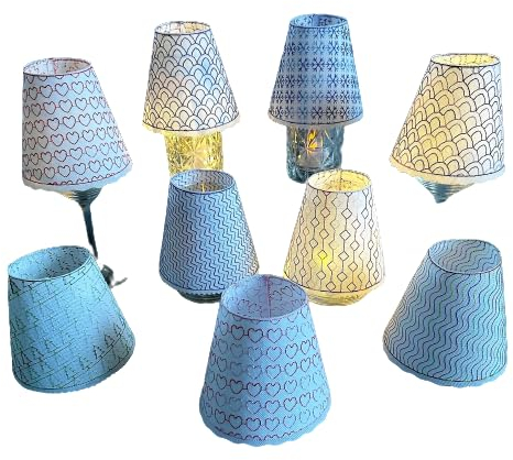 Lampenschirm Weinglas bestickt – Glashusse personalisiert – Designmotive & Zickzackrand – Sensalux – LED-Teelicht oder Lichterkette – Tischdeko Geschenkidee