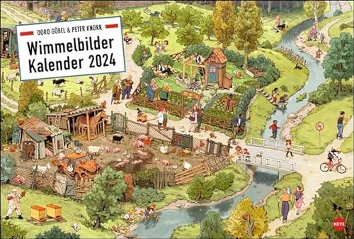 Wimmelbilder Kalender - Göbel & Knorr - Kalender 2024 - Heye-Verlag - Wandkalender mit preisgekrönten Illustrationen - 58 cm x 39 cm