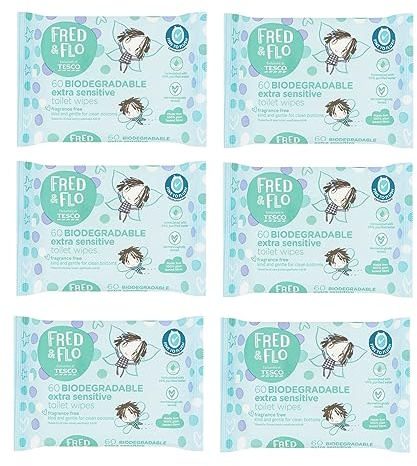 6X Fred & Flo Toilet Training Wipes Fragrance Free 60 Pack