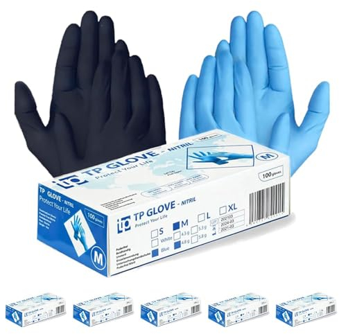 Gedikum 5x100er 500 Stück Packungen Einweghandschuhe Nitril Latexfrei Puderfrei blau/Schwarz, Größe S-XL (Schwarz, L)