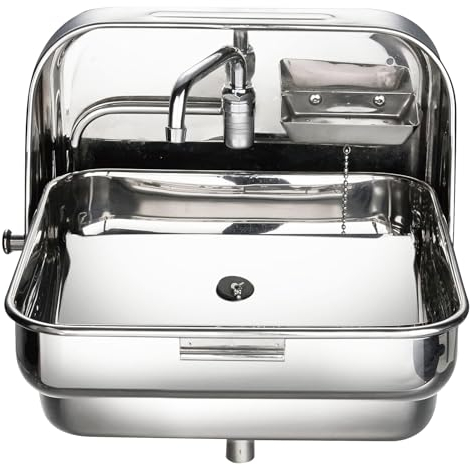 SXFYHXY Bar-Wohnwagen-RV-Spüle Mit Klappbarem Wasserhahn Und Deckel, Edelstahl-Spüle, Handwaschbecken, Bootsspüle, Wohnwagen-Spüle, Kleine Außen-Wohnmobil-Küchenspüle, Anhänger-Wohnmobil-Spüle