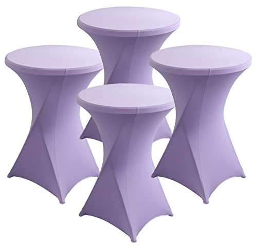 PRELGOSP 4er-Set Stehtischhusse, 60×110cm/80×110cm Stretch Stehtisch Hussen, Bistrotisch Tisch-überzug für Bistrotisch Stehtisch und Runde Stehtische,Lila,80x110cm