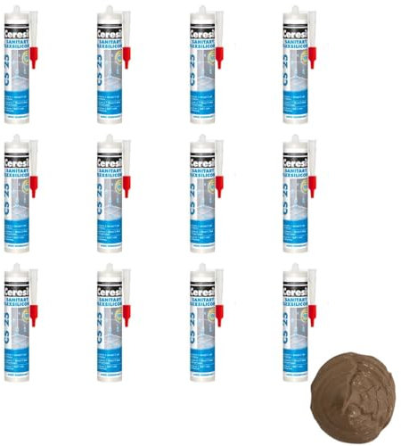 Sanitärsilikon Braun Wallnuss CS 25 – Dichtstoff für Badezimmer, Duschen, Küchen und mehr - Schutz vor Schimmel und Feuchtigkeit - UV-beständig - für Innen- und Außenanwendungen (12x 280ml)
