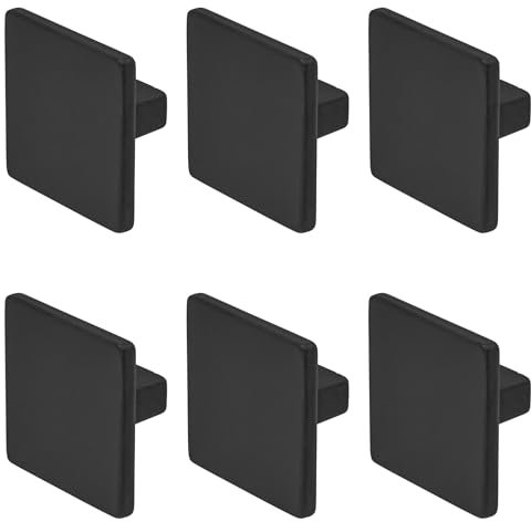 Decoranddecor Calla Square Cabinet Knob Door Pull Handle Kitchen Cupboard Furniture Drawer (6 Pack, Matt Black)