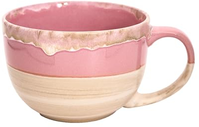 700 ml Groß Tasse Keramik Tee Tassen,Müslischalen mit Henkel Suppentassen Salat Schale Ramen Schüssel für Kaffee, Müsli, Suppe, Snacks, Salat, Eiscreme (Rosa)
