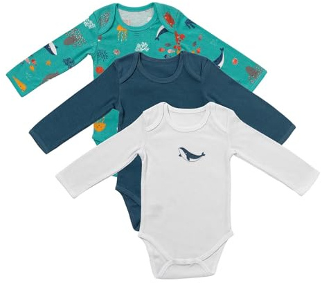 schlummersack Baby Body Langarm Set Jungen Meerestiere Größe 74 6-9 Monate | 3 Stück Babybody 100% Bio Baumwolle Bodies Baby Jungen | Baby Body Junge Pack - Baby Kleidung Junge Set