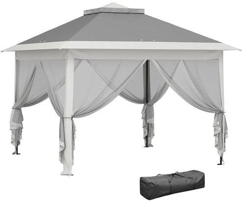 Outsunny 3.3 x 3.3m Pop Up Gazebo with Double Roof, Dark Grey
