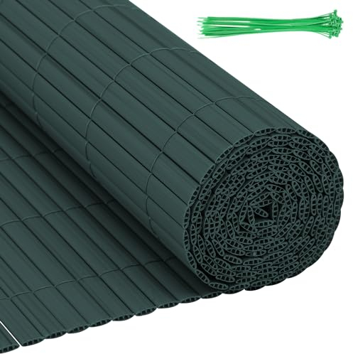 Eulenke PVC Sichtschutzmatte, 90 x 800cm DREI Rippenverstärkungen Sichtschutzzaun mit Kabelbindern, Innen Verstärkte Lamellen, Windschutz Balkon Sichtschutz für Zaun Garten Terrasse, Grün