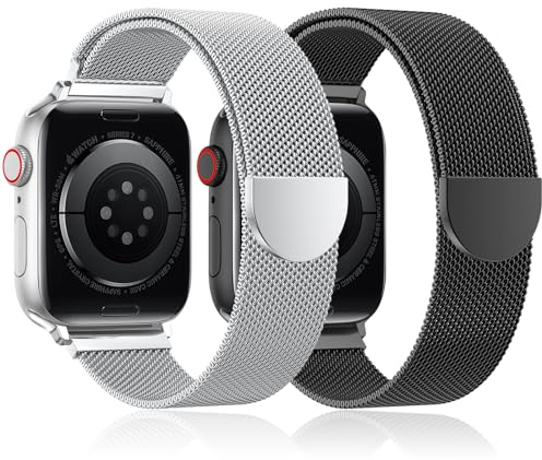 OULUOQI 2024 Neu für Apple Watch Armband - Ersatzarmband Kompatibel mit Apple Watch Armband 45mm 44mm 42mm 49mm 41mm 40mm 38mm, Metall Armbänder für iWatch Series 9 8 7 6 5 4 3 2 1 SE Ultra, 2 Stück