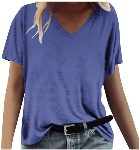 Camiseta deportiva para mujer, monocolor, informal, cuello de pico, camiseta holgada, manga corta, blusa ligera, algodón, camiseta de verano, camiseta fina, camiseta básica, cómoda, camiseta de