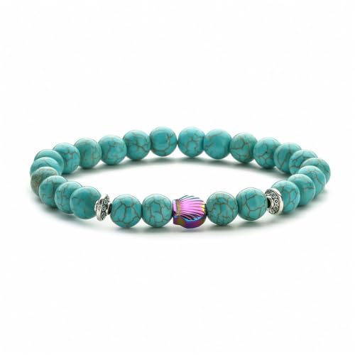 SMTSEC 8mm Türkisfarbenes Perlen ArmbandUnisex Ozean Natur Thema Stretch Armband Naturstein Perlen Strandarmband Ombre Muschel Modisches Armband für Männer Frauen Kinder Teenager