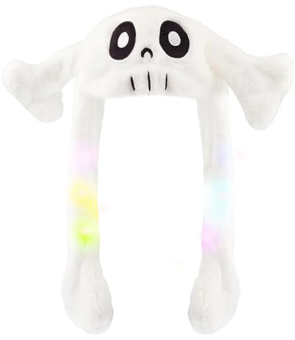 Leuchtende Halloween Mütze mit Beweglichen Ohren,Hexenhut Beleuchtet,Hasenohren Hut,Beleuchtete Geisterhut,Plüsch LED Mütze mit Wackelohren,Led Geisterhut,Up Weihnachten Geburtstag Cosplay Geschenk
