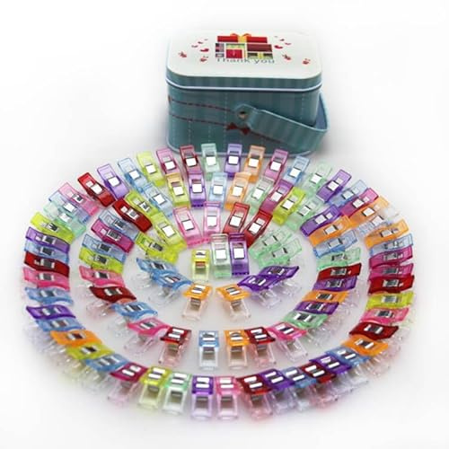 Multipurpose Sewing Clips Craft Accessories for Sewing, Quilting, Crocheting, Crafting and Knitting,Tin Box Package, Assorted Colors(100 PCS)
