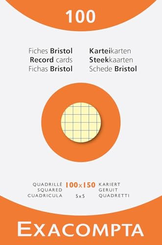 Exacompta - Art.-Nr. 13272E - Karton mit 10 Packungen à 100 Karteikarten, kariert, 5x5, ungelocht, Format 100 x 150 mm, verschiedene Farben