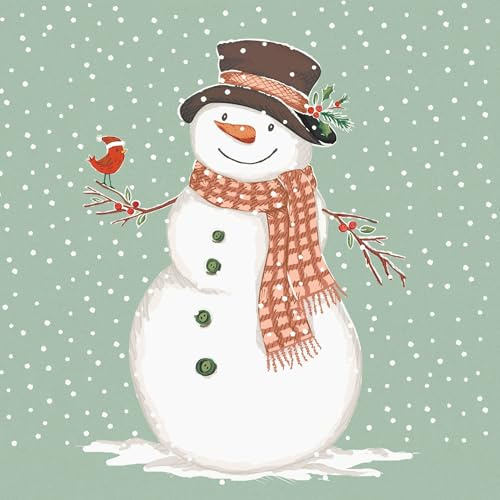 20 Servietten Winter Schneemann mit Vogel als Tischdeko. Papierservietten mit Motiv. Auch für Decoupage und Serviettentechnik 33x33cm