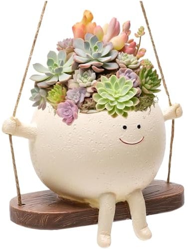 Macetas Colgante con Cara Oscilante, Macetero Colgante de Resina, Macetero Colgante Divertido, Maceteros Decorativos Interior y Exterior, Jardineras Colgantes para Plantas de Serpiente Suculentas (A)
