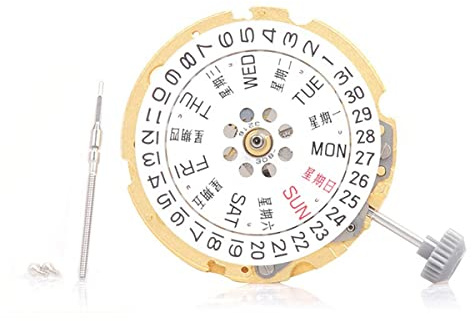 Pluuttiem 1Set 8200 Movement with Calendar Plate+Week Plate+Handle Replacement 8200 Double Calendar Watch Movement Gold