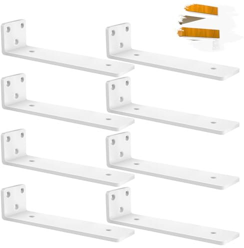 8 Pezzi Staffe Mensole, 25cm Pollici Staffe per Mensole Industriali Resistenti, Staffe per Mensole Bianche a L In Metallo per Supportoper Mensole Fai da Te (Bianco, Spessore 5 mm) 10in