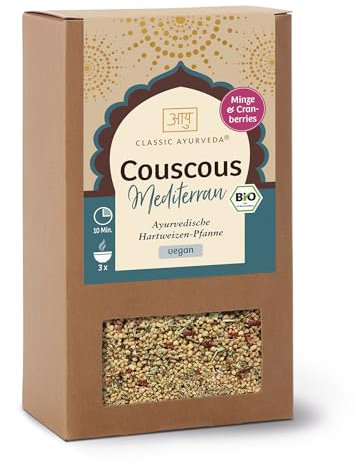 Classic Ayurveda – Bio Ayurvedischer Couscous Mediterran – 240 g – Fertigmischung aus Vollkorn-Hartweizengrieß mit mediterranen Kräutern und Cranberries, perfekt für Salate und Gemüsegerichte
