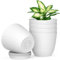 Plastic Plant Pots Indoor, 5 Pack 15cm Stripe Grooves Flower Pots with Drainage Holes and Tray, Modern Decorative Planter Pot for All House Plants（White）