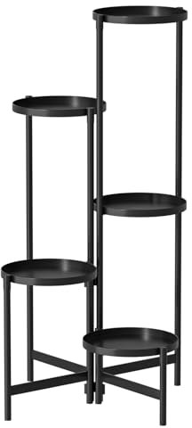 qorkhogr Eck-Pflanzenständer für Zimmerpflanzen, gestufter Pflanzenständer, Eckblumenständer für Wohnzimmer, minimalistische Dekoration, Fensterregal für Pflanzen, schwarz, fünf Schichten