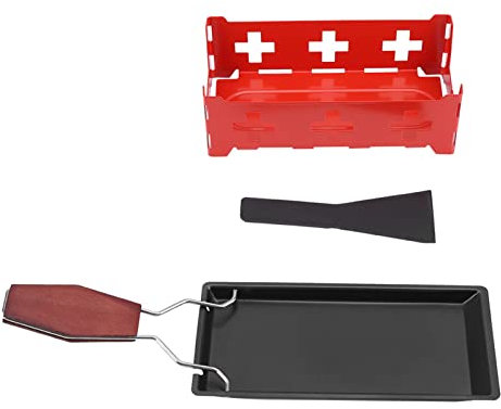 Nikou Portable Non Stick Cheese Raclette Rotaster Baking Tray Stove Set Home Kitchen Grilling Tool Compact Handle Foldable Red Color