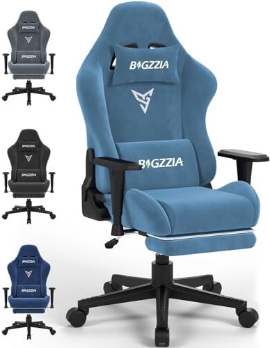 bigzzia Gaming Stuhl mit Fußstütze – Ergonomischer PC-Stuhl aus Atmungsaktivem Stoff, Höhenverstellbar und Drehbar, Gaming Chair für Jugendliche und Erwachsene, Hellblau(150kg)